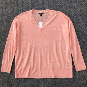 Eileen Fisher organic linen v-neck long sleeve boxy top size S/P